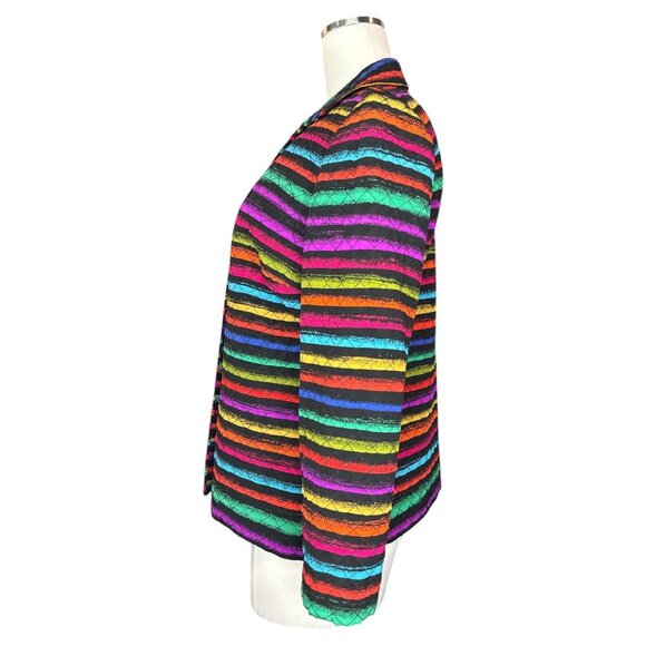 Vintage Maggie London Blazer Size 8 Silk Quilted Jacket Rainbow Striped Retro - Picture 8 of 11